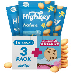 HighKey paquete frontal pack de 3 galletas muestra presentación y conveniencia