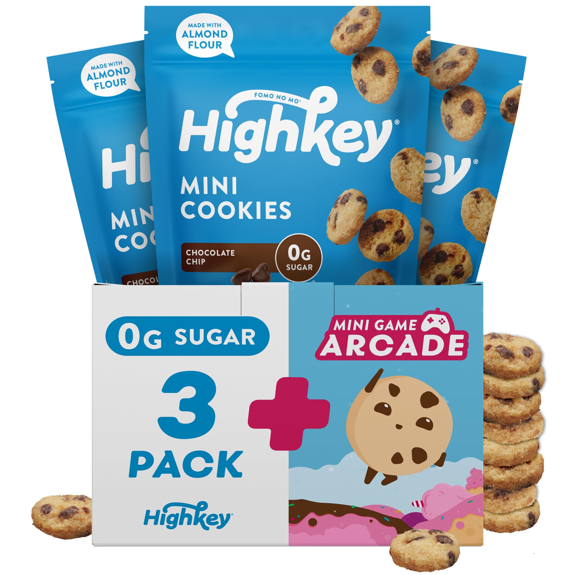 HighKey paquete frontal de mini cookies muestra conveniencia y sabor