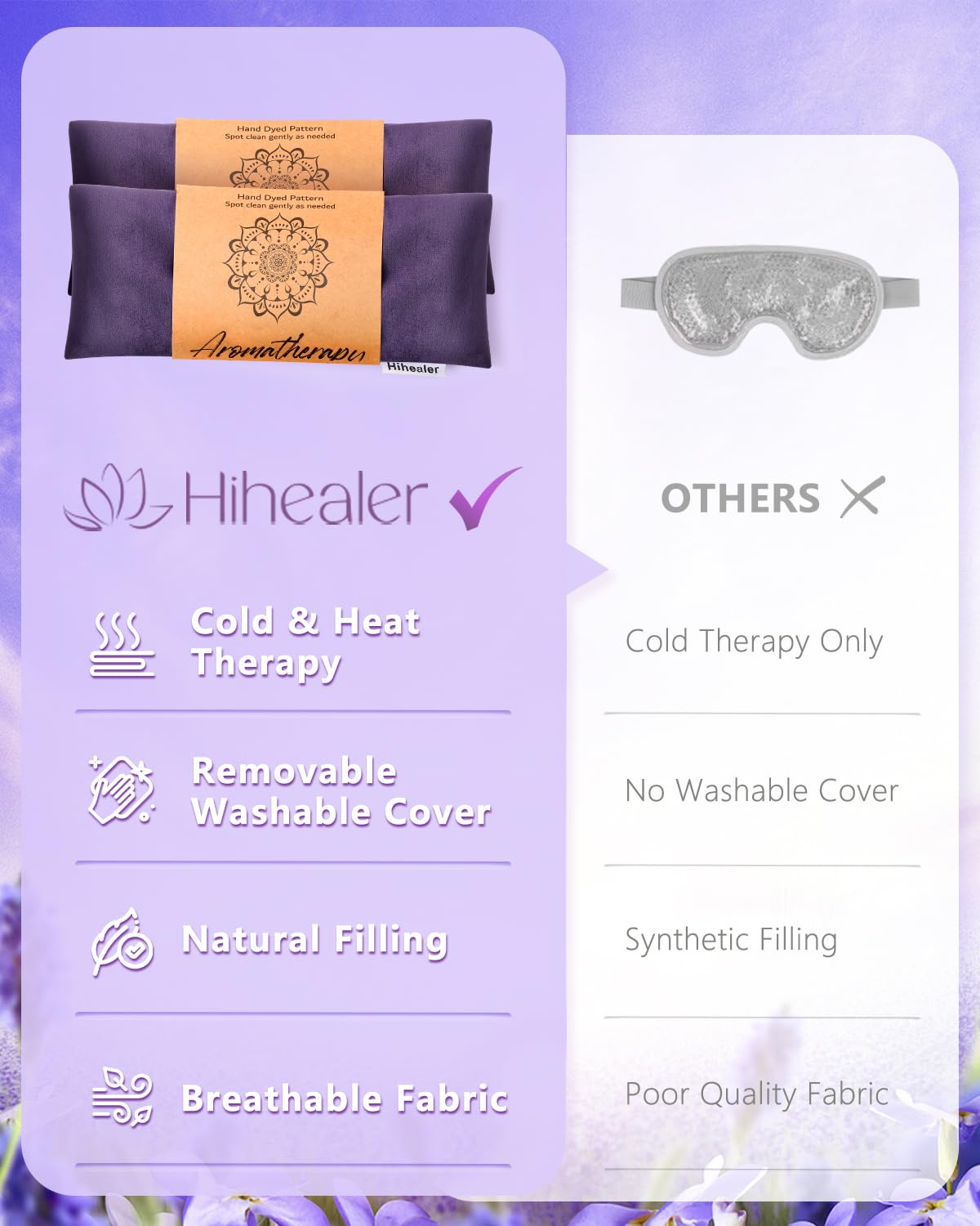 Hihealer detalle del relleno de lavanda que aporta aroma calmante