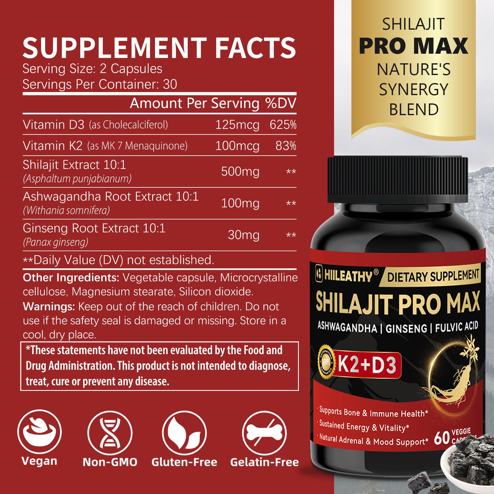 HIILEATHY ingredientes naturales shilajit y ashwagandha resaltando origen