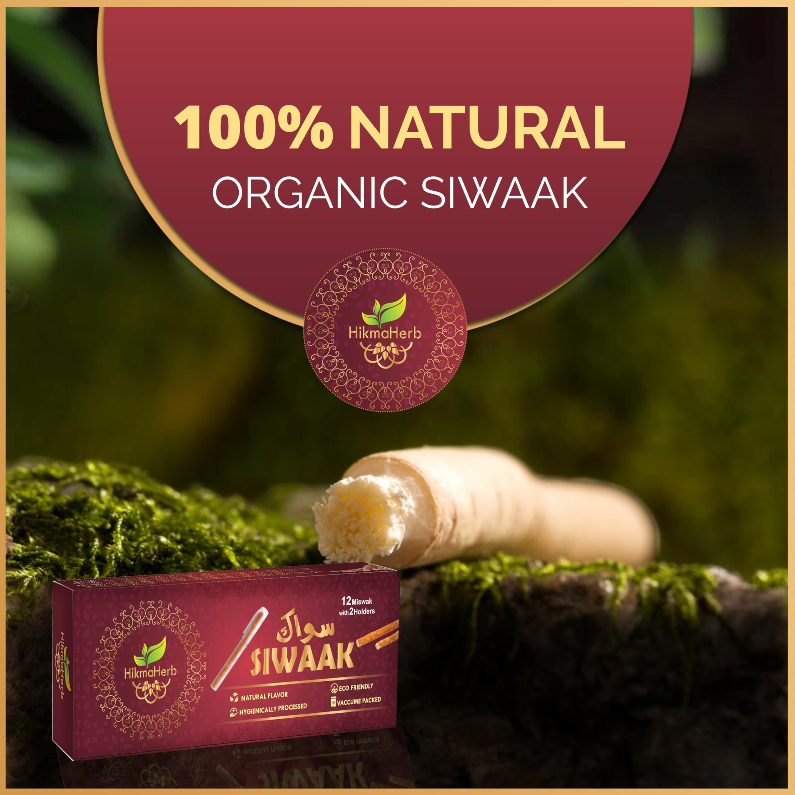 HikmaHerb miswak envasado al vacío manteniendo frescura y aroma natural