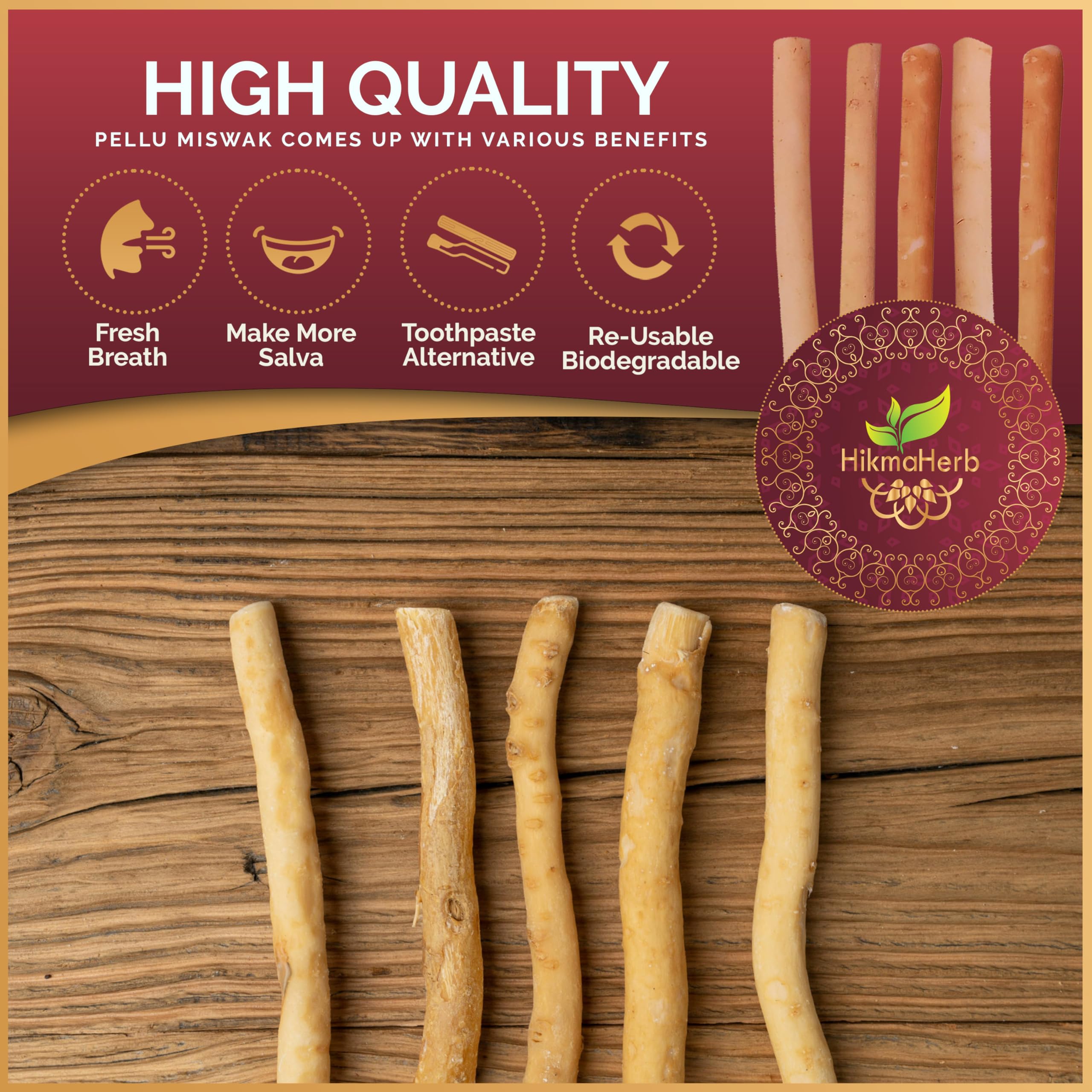 HikmaHerb detalle de fibras del miswak que ofrece limpieza suave y natural