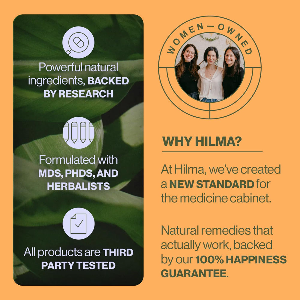 Hilma etiqueta con sellos de prueba de terceros y Clean Label visibles