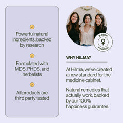 Etiqueta nutricional de Hilma mostrando ingredientes naturales y sin OGM