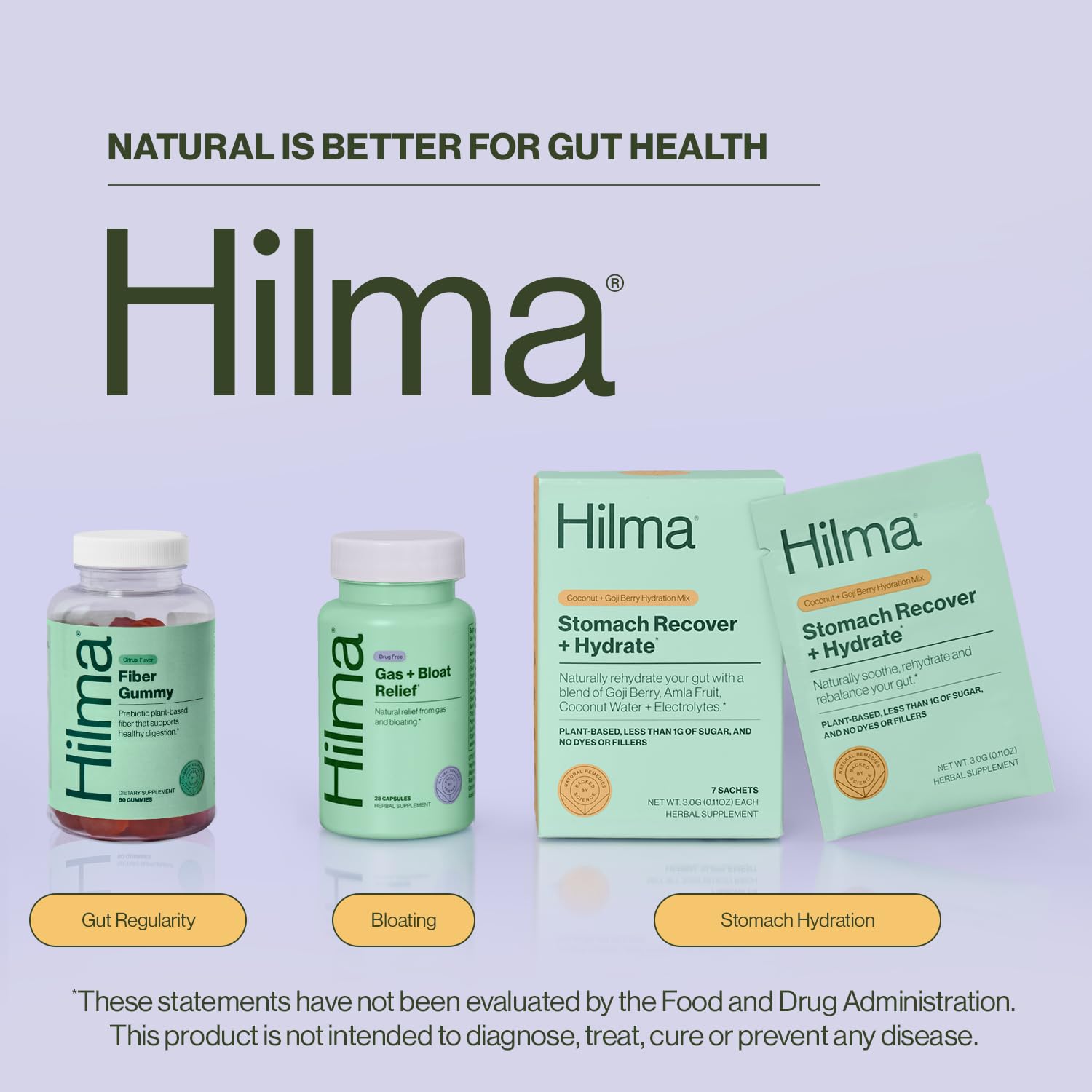 Etiqueta Hilma destacando ingredientes y certificaciones de calidad