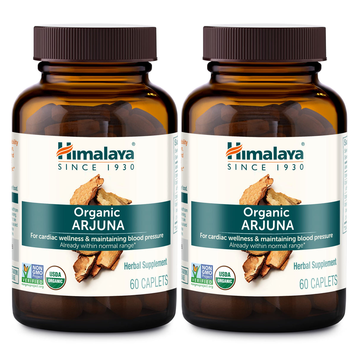 Himalaya Arjuna frontal del envase mostrando la presentación doble y la ventaja orgánica