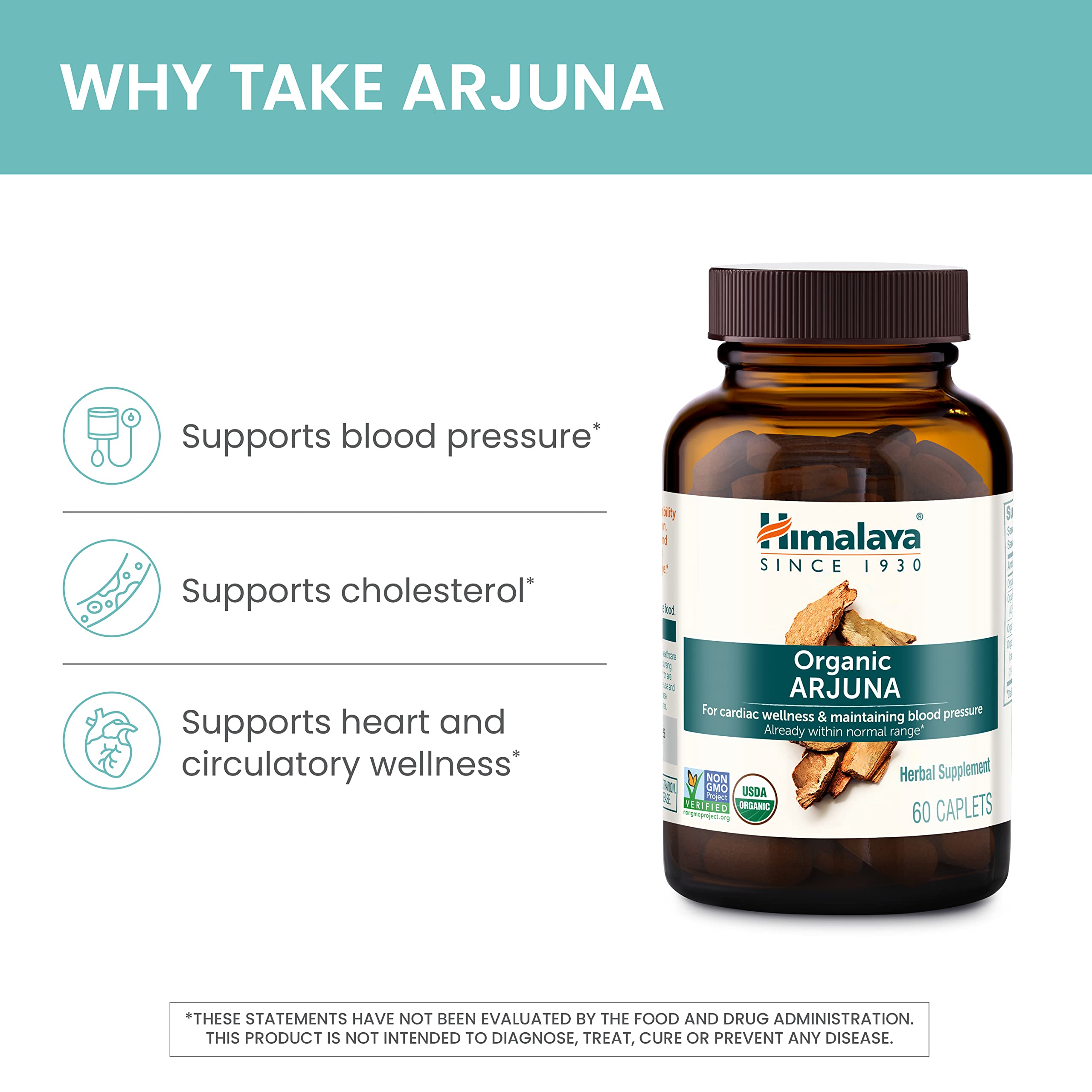 Himalaya Arjuna caplet en la mano ilustrando la dosis diaria y facilidad de uso