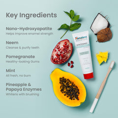 Himalaya etiqueta del producto cerca, muestra lista de ingredientes y beneficios