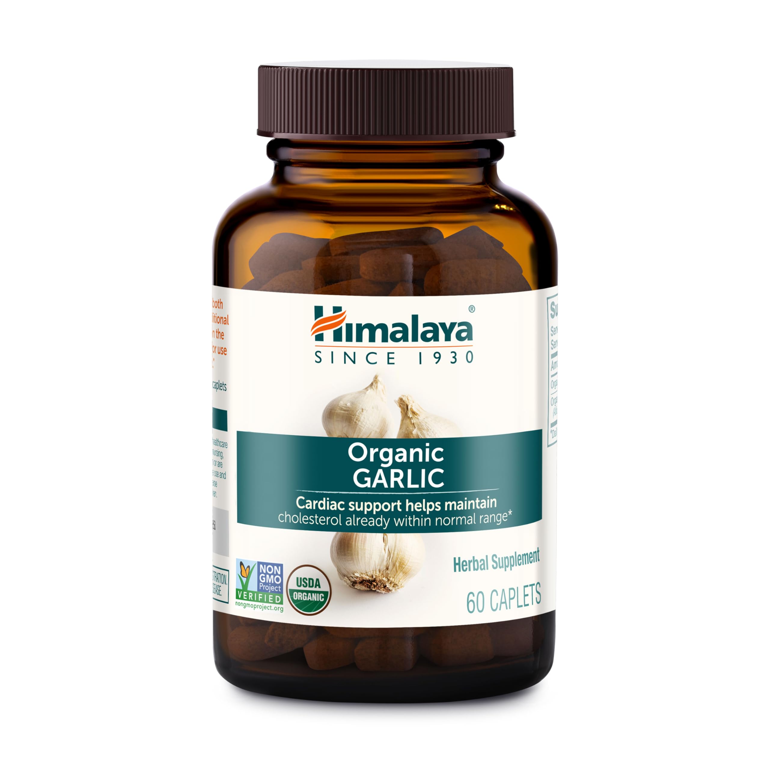 Himalaya frasco frontal Organic Garlic mostrando diseño y cantidad