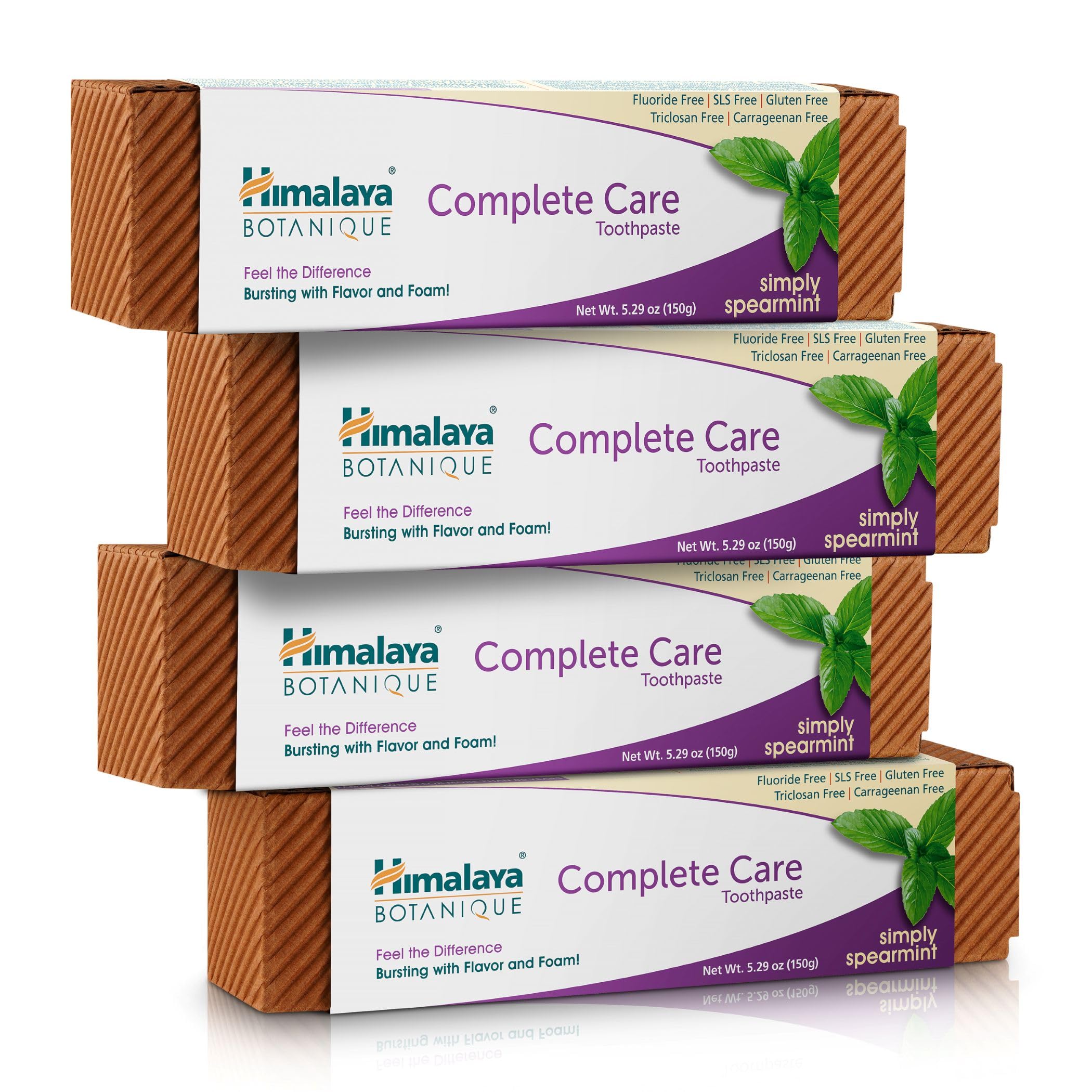 Himalaya frente del empaque mostrando pack de cuatro y beneficio cuidado completo