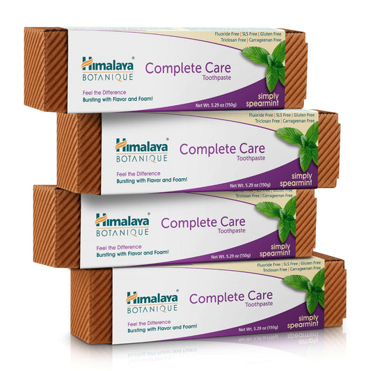 Himalaya frente del empaque mostrando pack de cuatro y beneficio cuidado completo