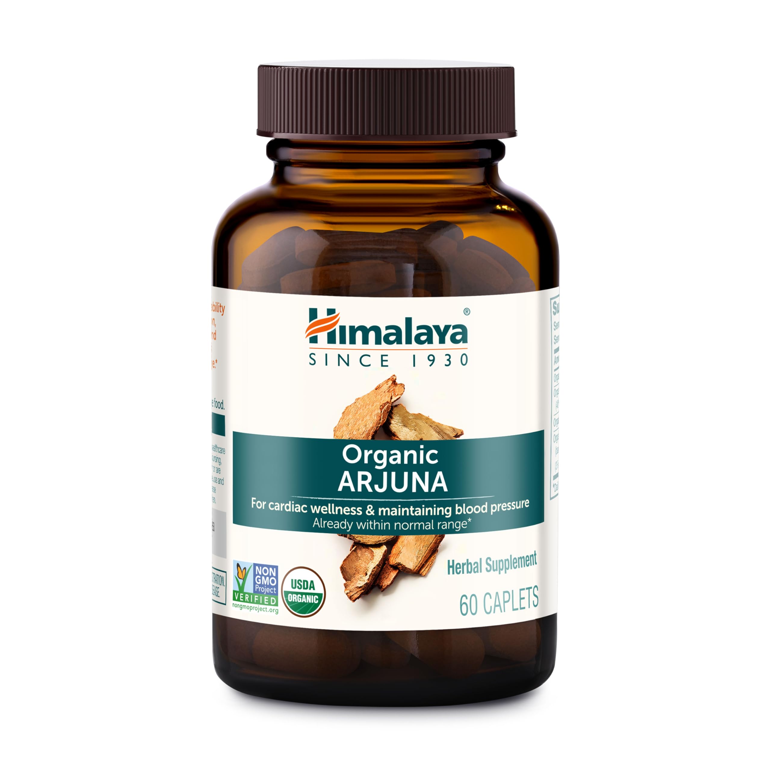 Himalaya frente del envase Arjuna mostrando 60 caplets y beneficio cardiovascular
