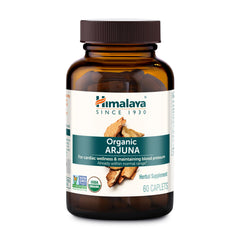 Himalaya frente del envase Arjuna mostrando 60 caplets y beneficio cardiovascular