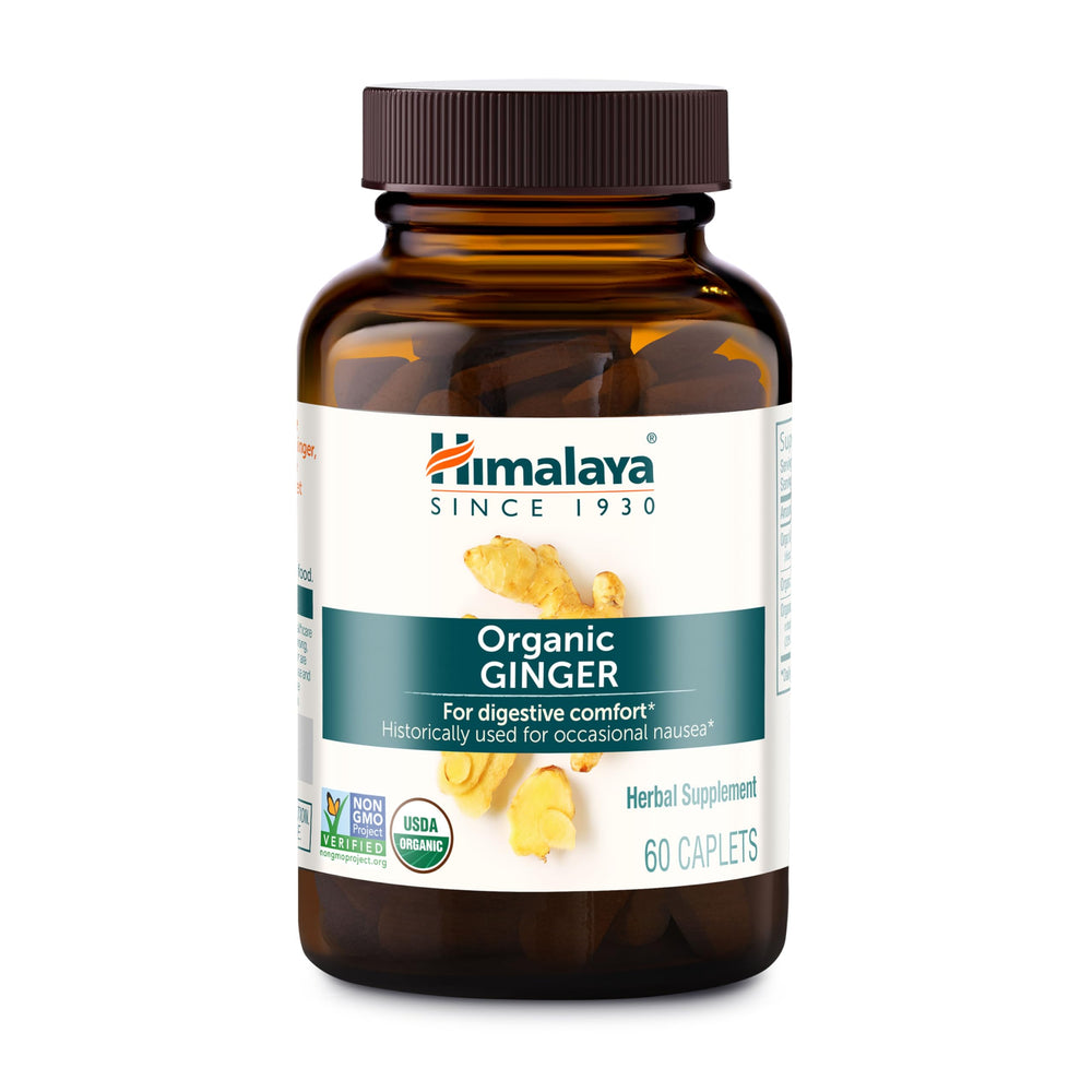 Himalaya envase frontal de cápsulas de jengibre mostrando diseño orgánico y practicidad