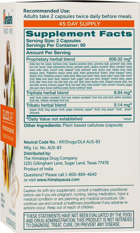 Himalaya GlucoCare primer plano de cápsulas, textura y color natural
