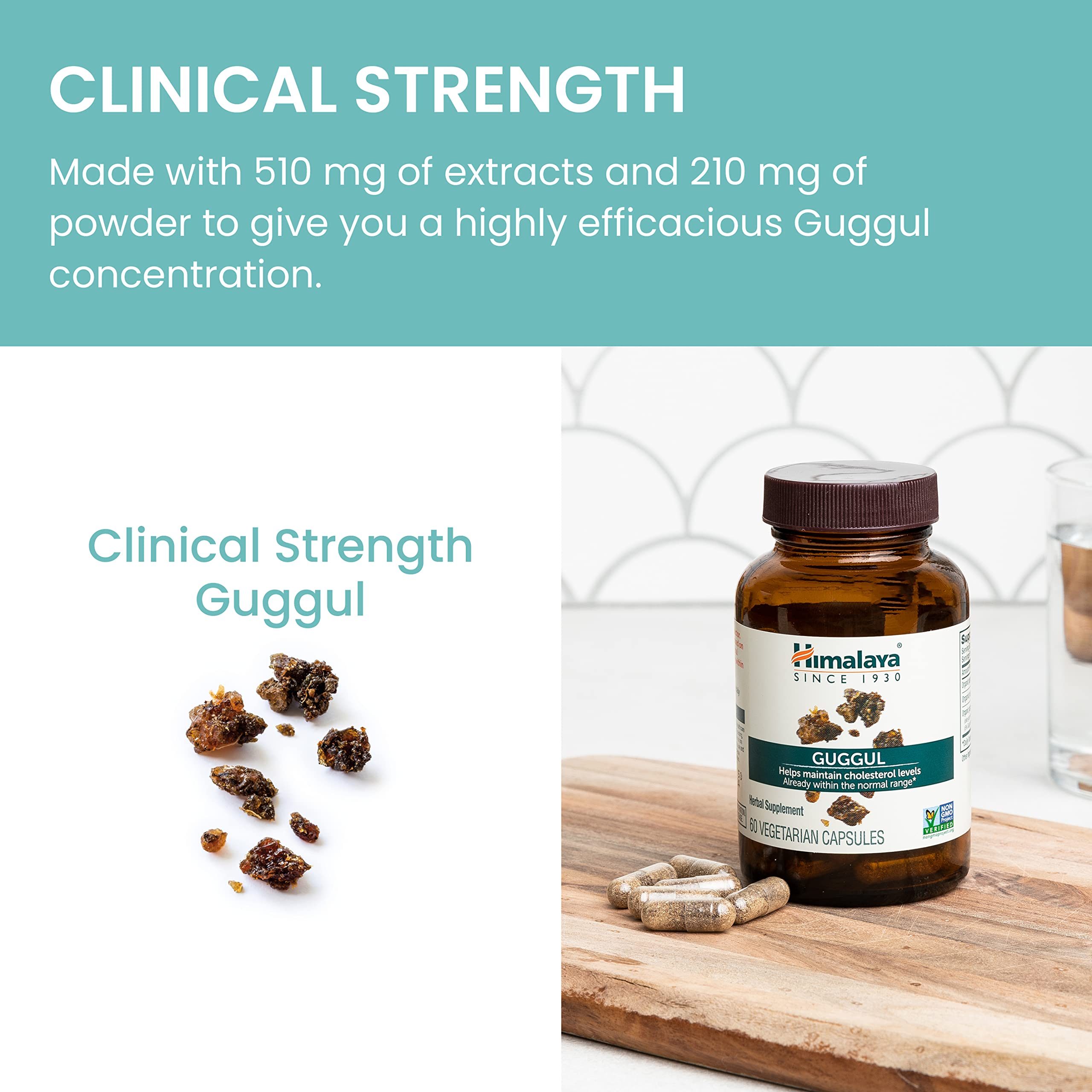 Himalaya Guggul etiqueta de ingredientes resaltando guggulsterones y certificaciones de calidad