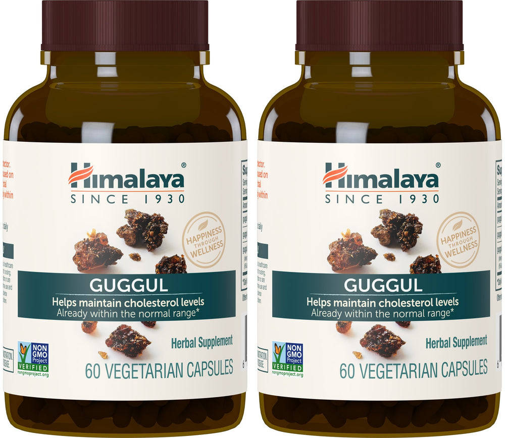 Himalaya Guggul frontal del envase mostrando diseño y cantidad del producto, confianza de marca