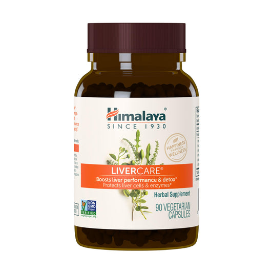 Himalaya frasco frontal mostrando etiquetas y beneficio de soporte hepático