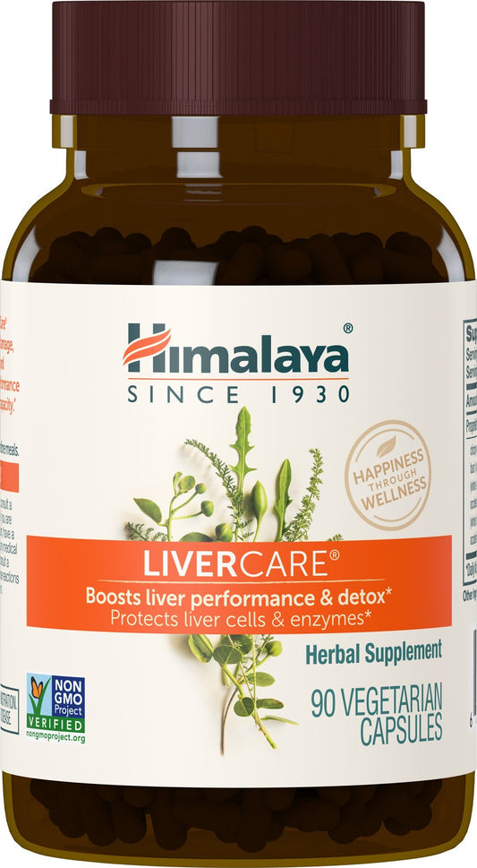 Himalaya frasco frontal mostrando 90 cápsulas y diseño del producto, confianza visual