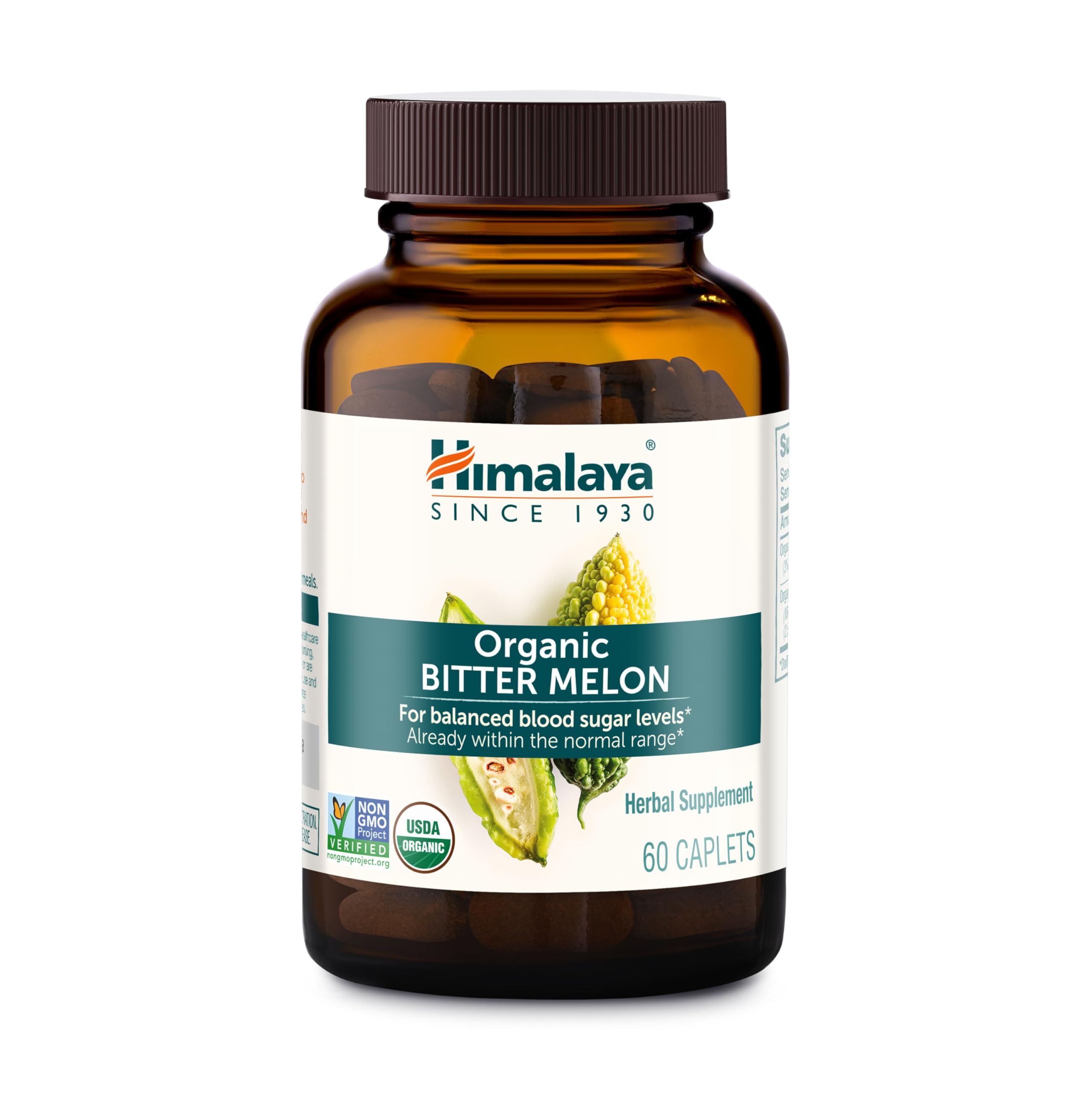 Himalaya botella frontal mostrando 60 caplets orgánicos y beneficio de pureza