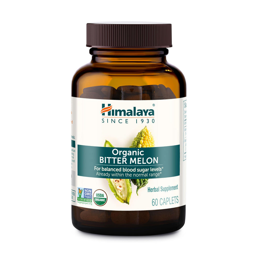 Himalaya botella frontal mostrando 60 caplets orgánicos y beneficio de pureza