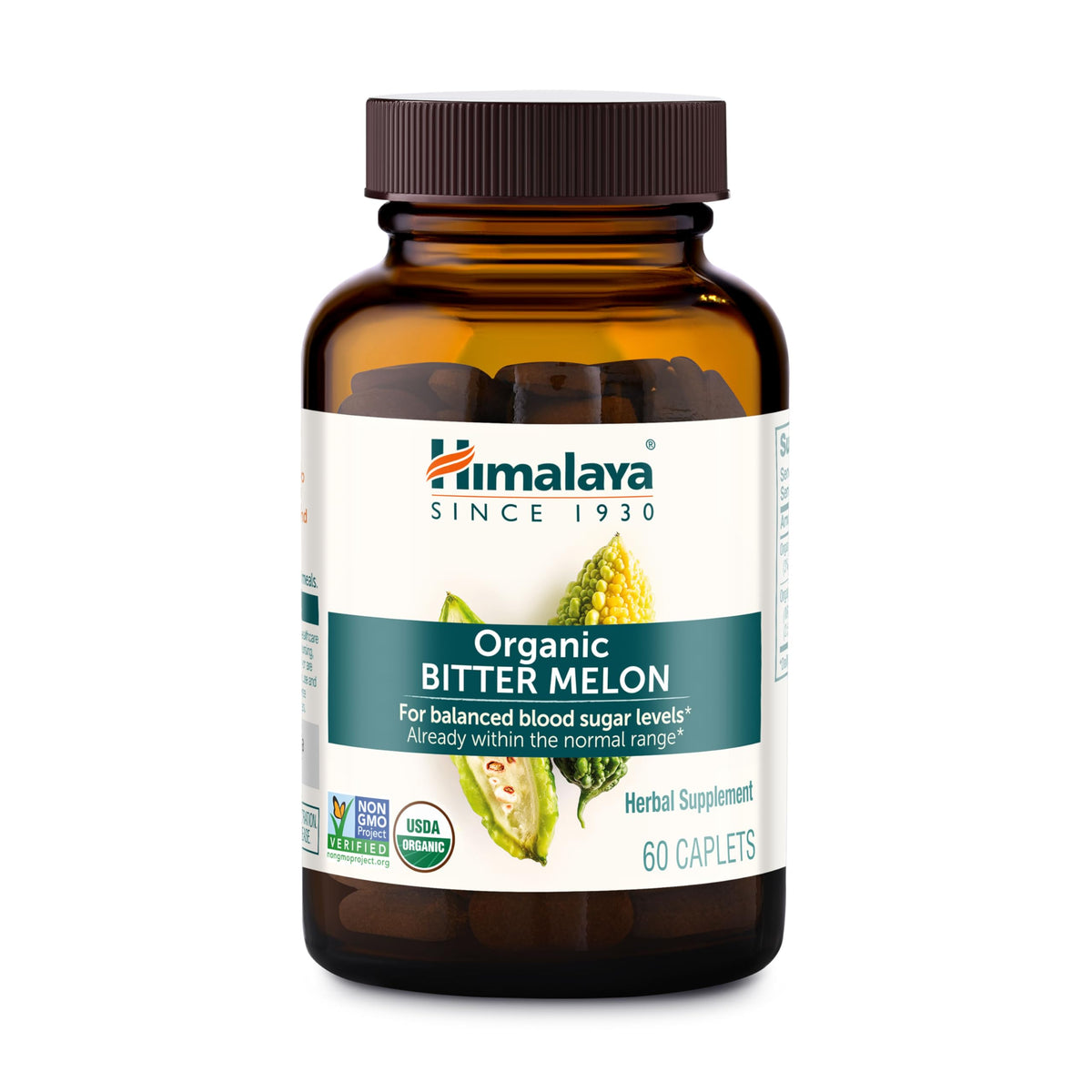 Himalaya botella frontal mostrando 60 caplets orgánicos y beneficio de pureza