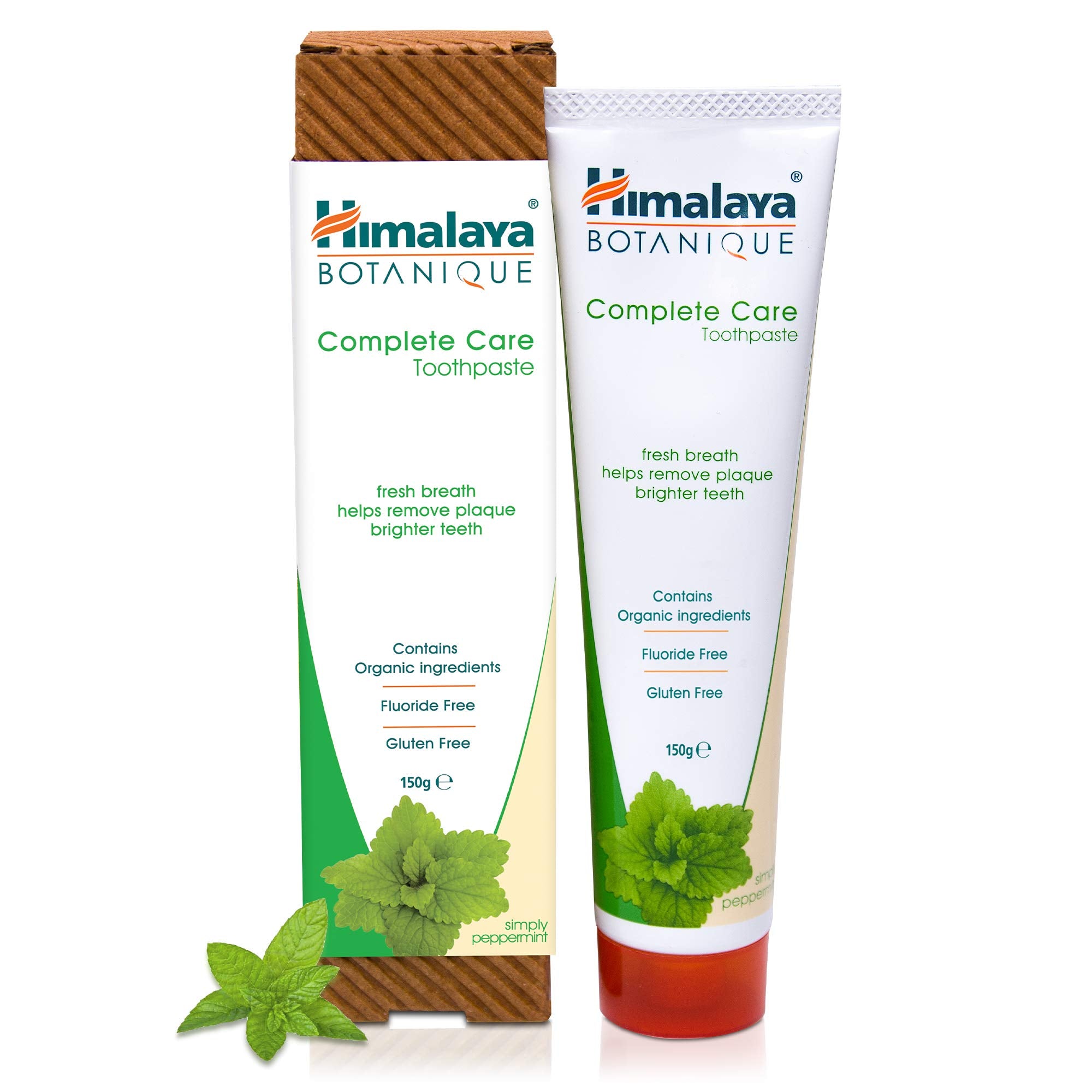 Himalaya pasta dental frente del envase mostrando marca y menta para aliento fresco