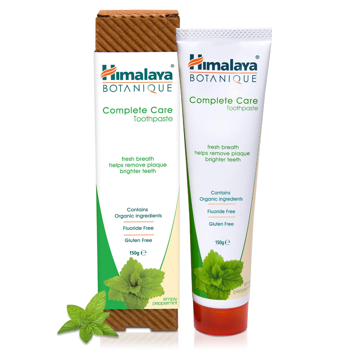 Himalaya pasta dental frente del envase mostrando marca y menta para aliento fresco