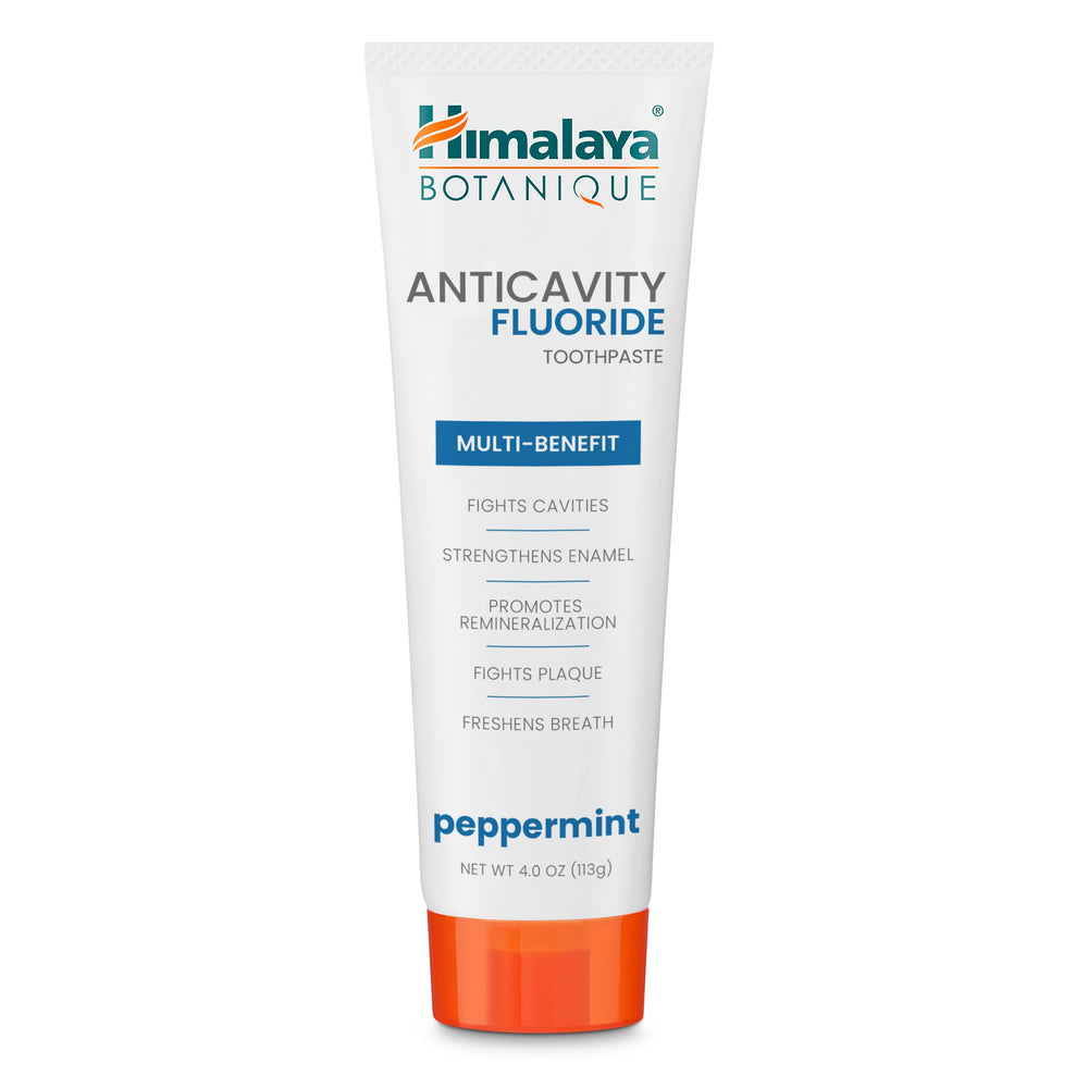 Himalaya pasta dental vista frontal mostrando empaque y beneficio anticaries