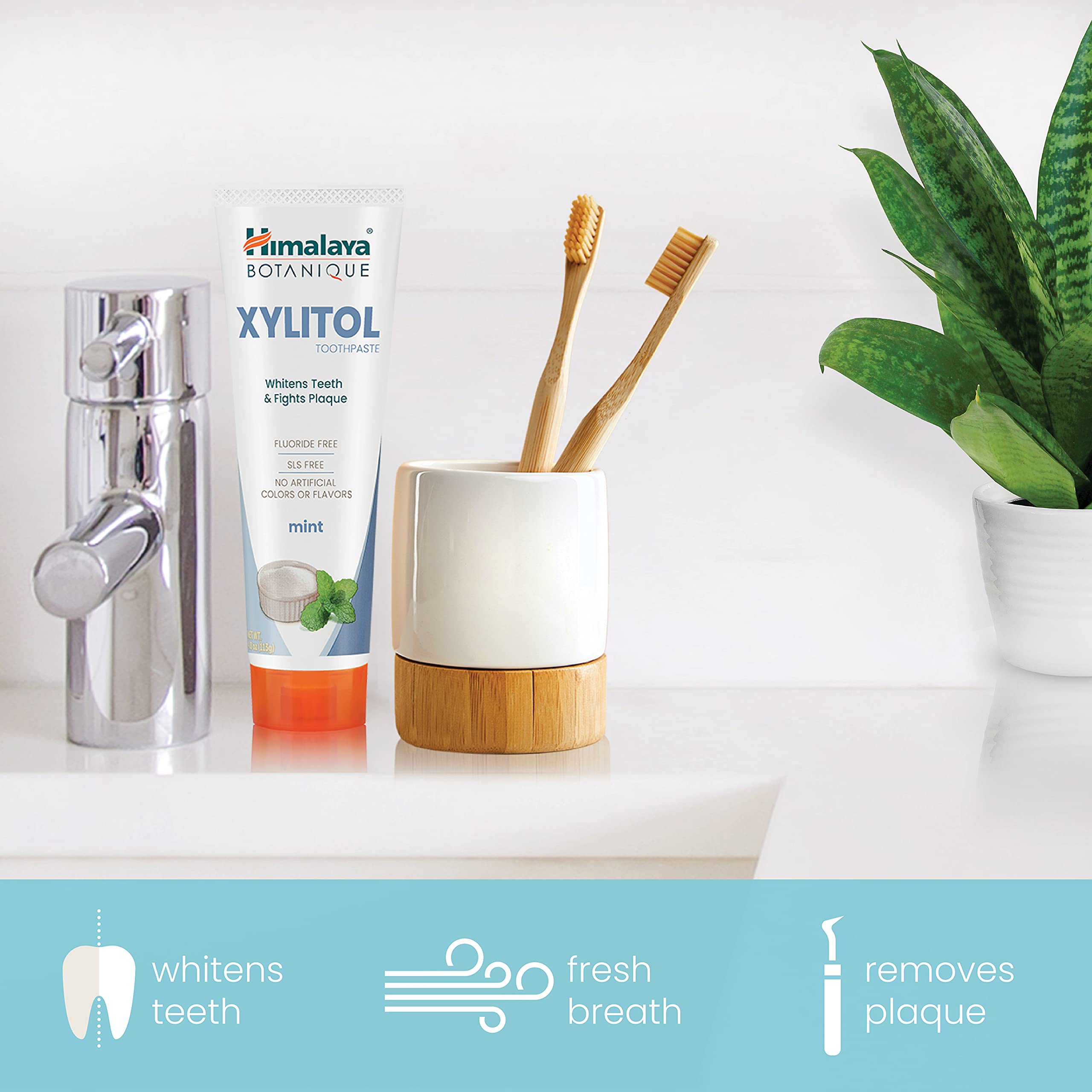 Himalaya producto en uso con cepillo para demostrar espuma y frescura