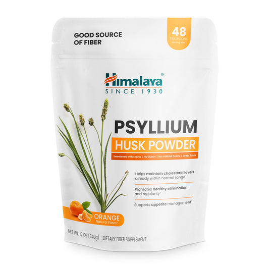 Himalaya envase frontal naranja mostrando la marca y el beneficio de fibra