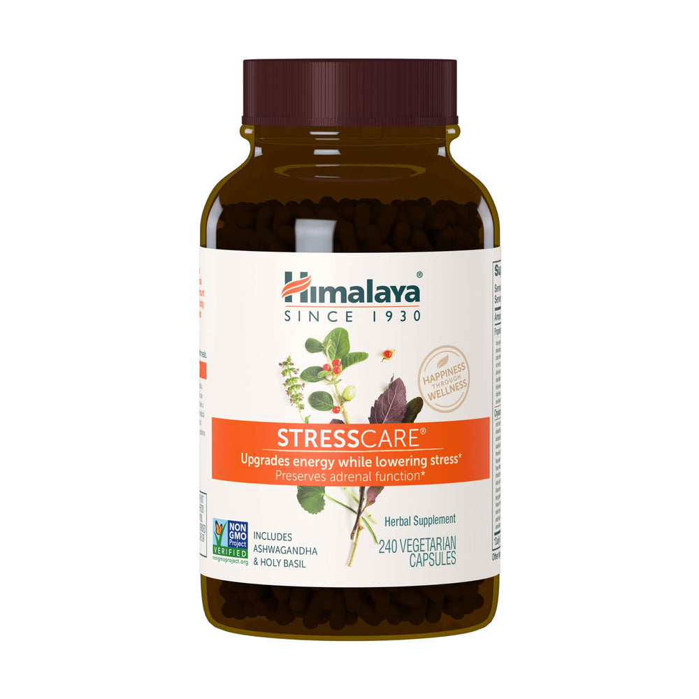 Himalaya StressCare frontal del envase mostrando etiqueta y beneficio calmante