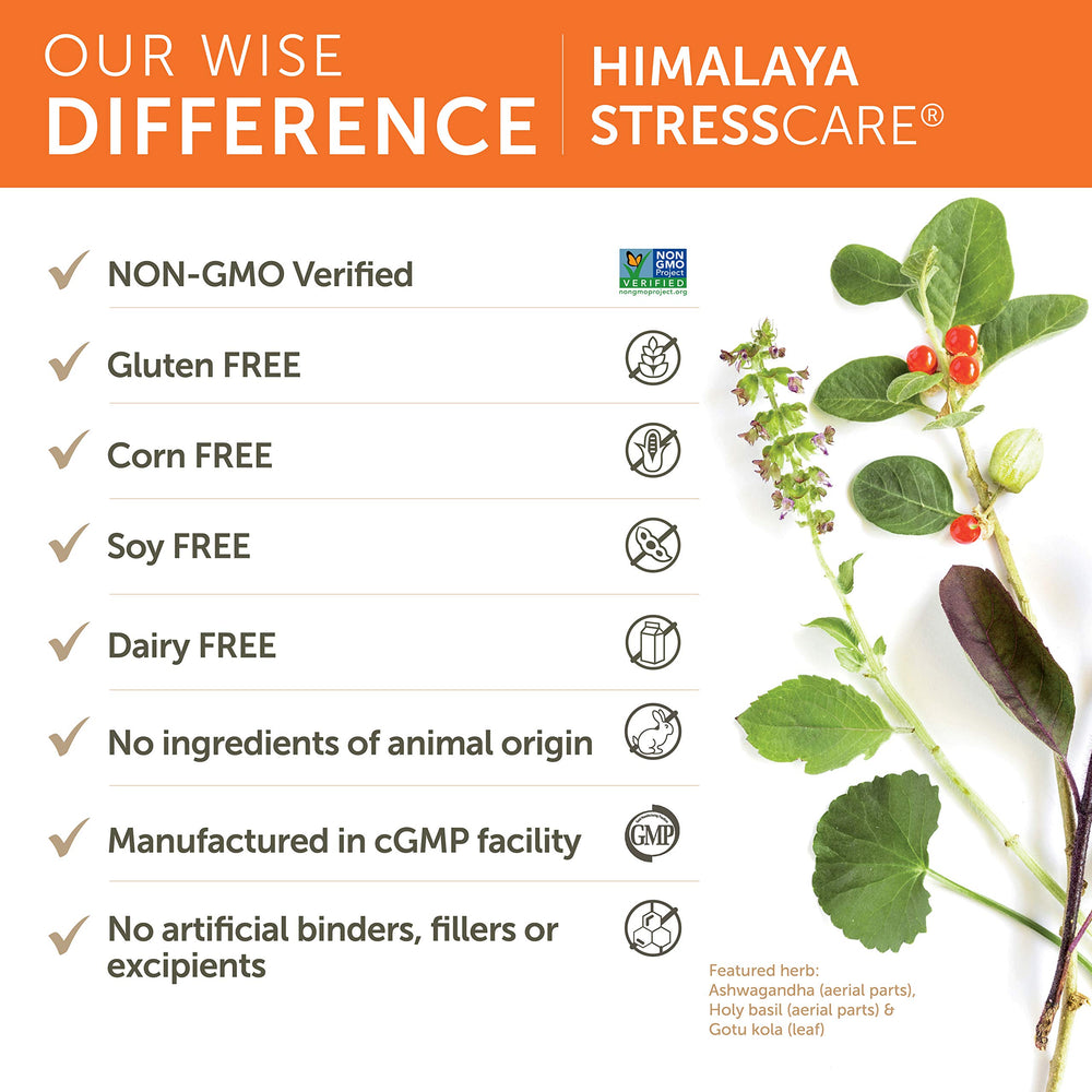 Himalaya StressCare plantas ingredientes en escena natural destacando origen ayurvédico