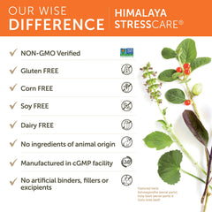 Himalaya StressCare plantas ingredientes en escena natural destacando origen ayurvédico
