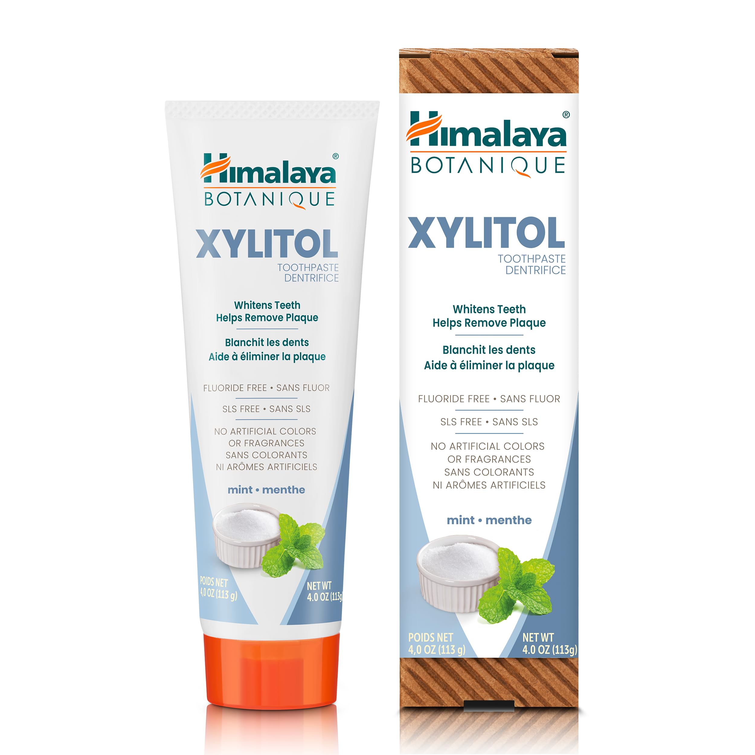 Himalaya textura de la pasta dental con xilitol en primer plano, beneficio limpieza