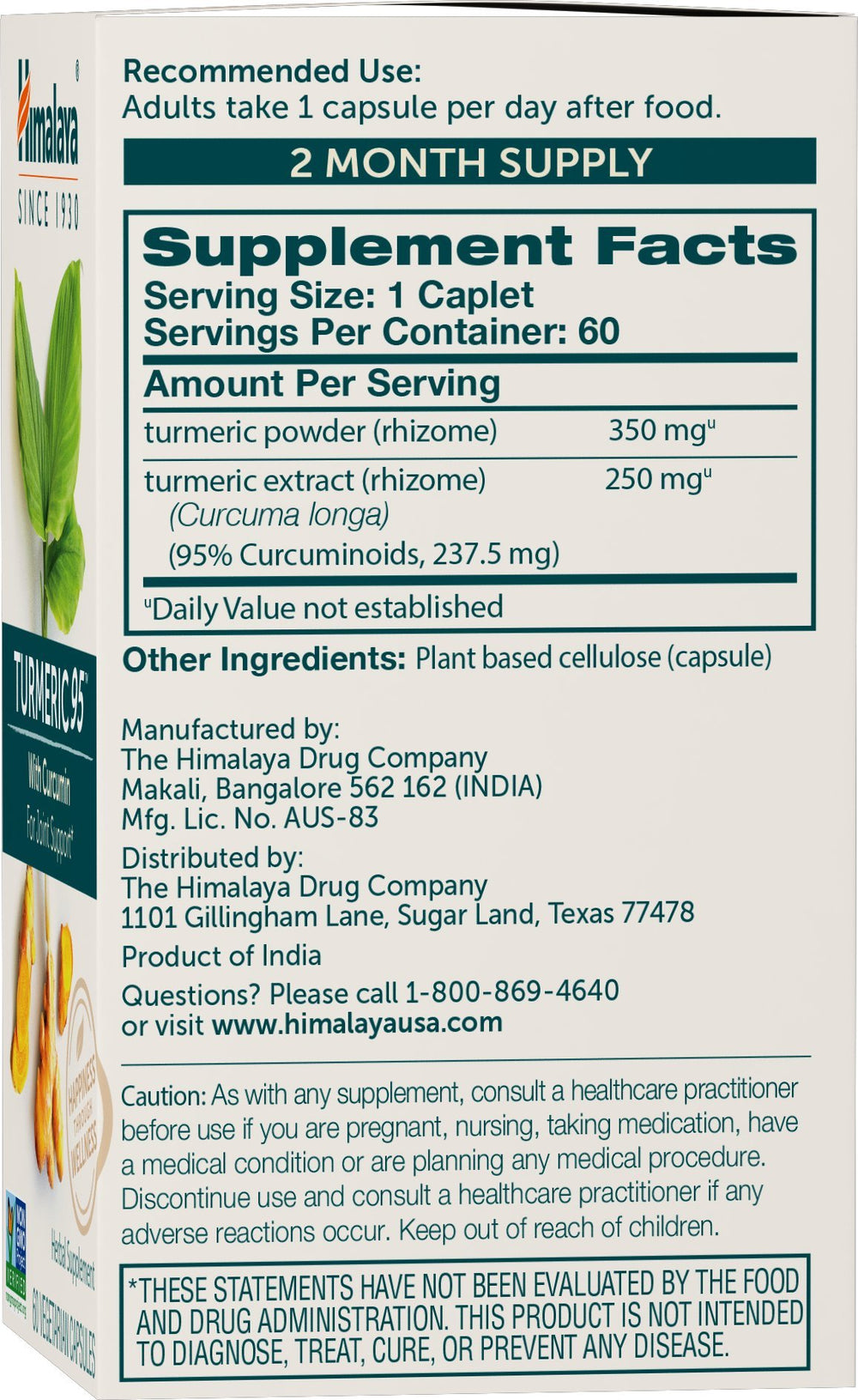 Himalaya Turmeric 95 primer plano de una cápsula mostrando su tamaño y facilidad de ingestión