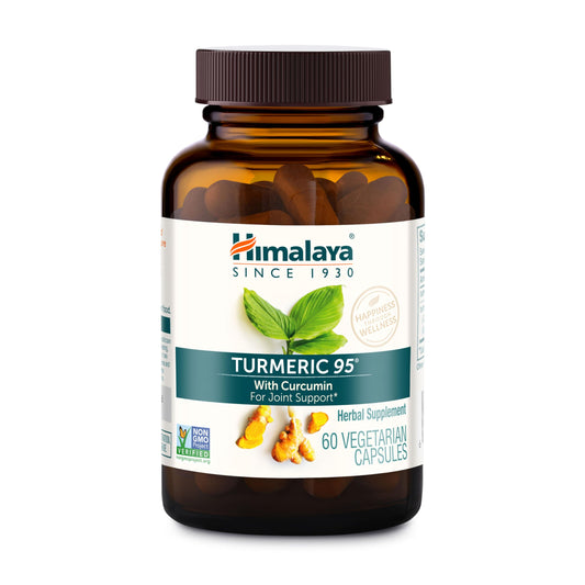 Himalaya Turmeric 95 vista frontal del envase con texto claro y beneficios