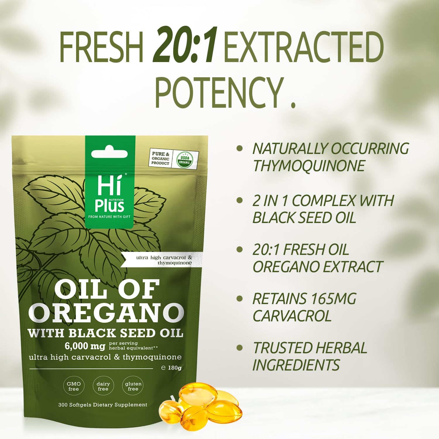 HiPlus envase con 300 softgeles para un plan de uso.