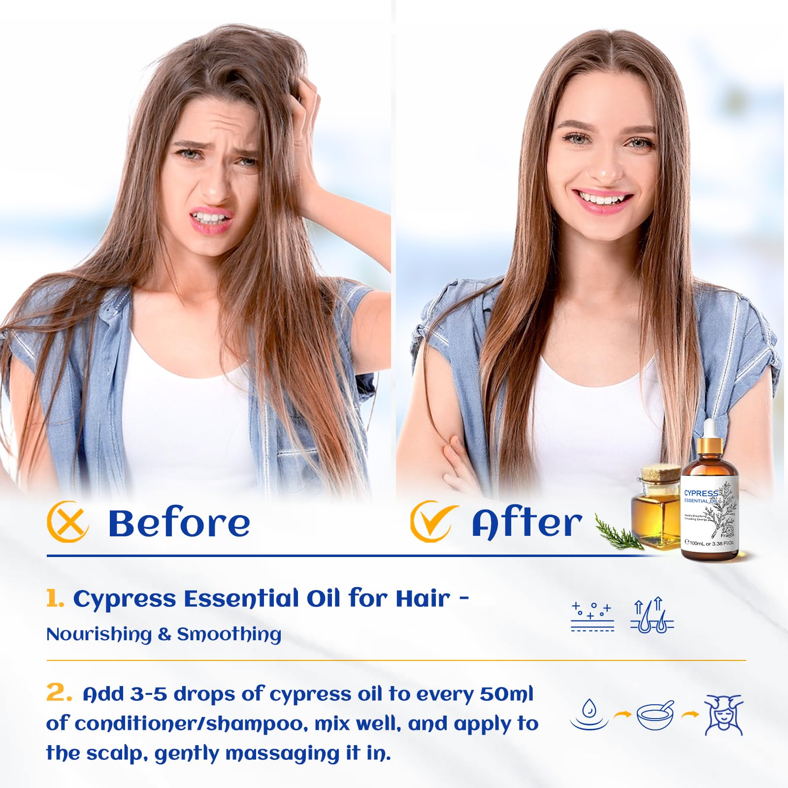 HIQILI aceite ciprés para cuidado suave de la piel.