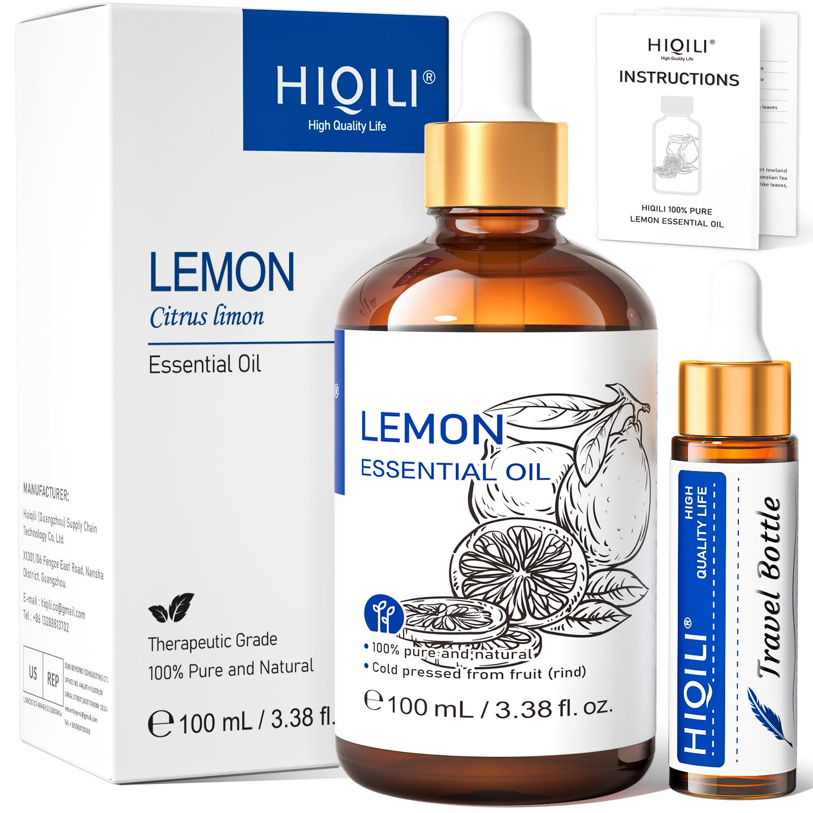 HIQILI aceite esencial de limón en frasco de 10 ml, aroma fresco