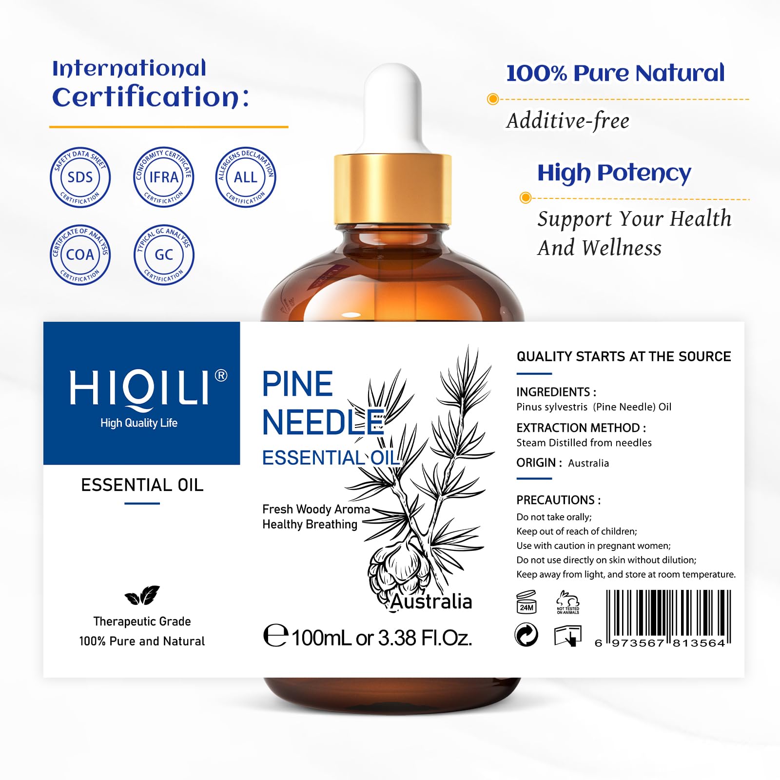 HIQILI Aceite de Pino combina bien con citricos y eucalipto para blends.