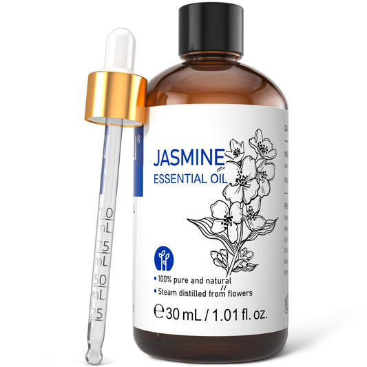 HIQILI frasco frontal de aceite de jazmín mostrando diseño y facilidad de uso