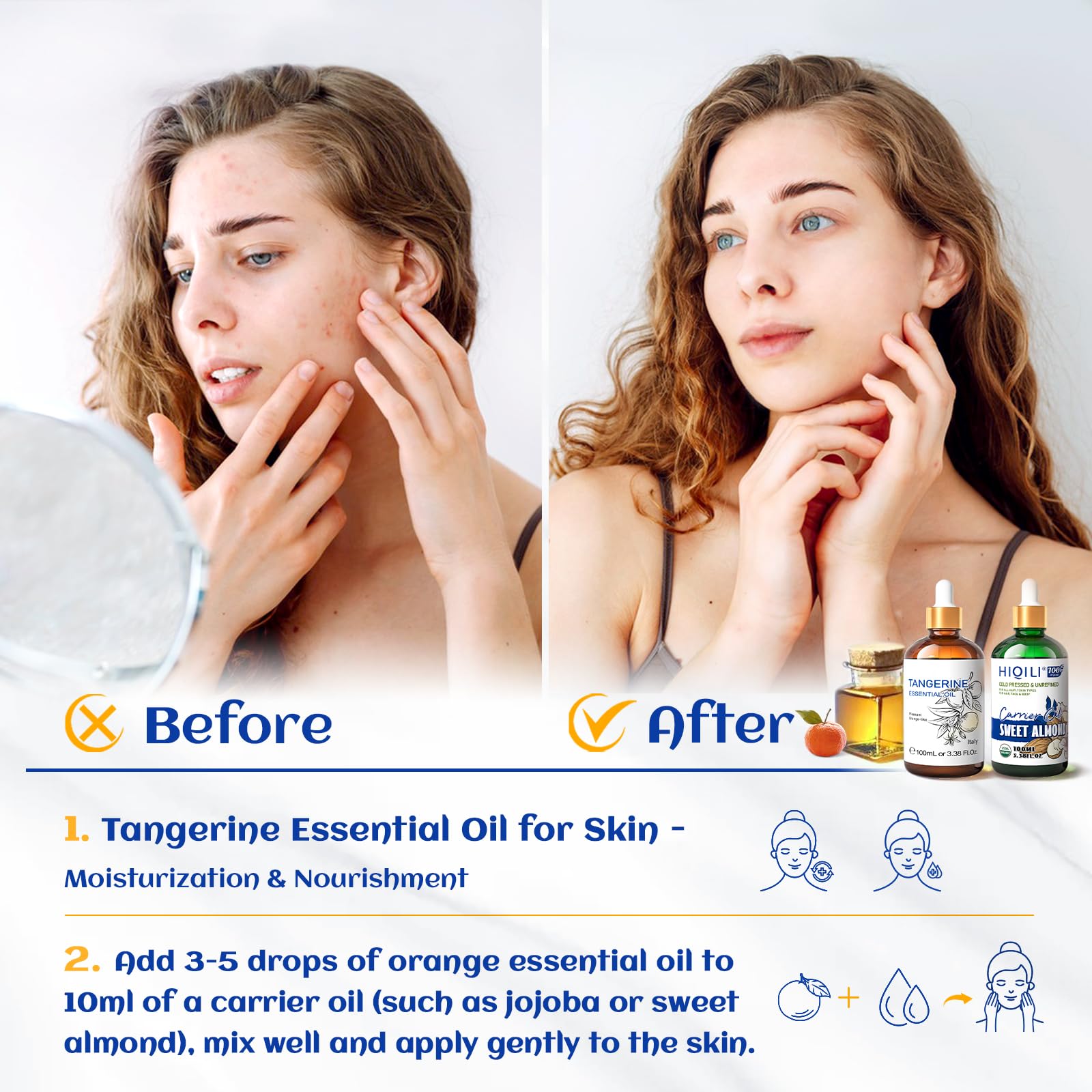 HIQILI aceite de mandarina con gotero detallado y pureza certificada para uso seguro