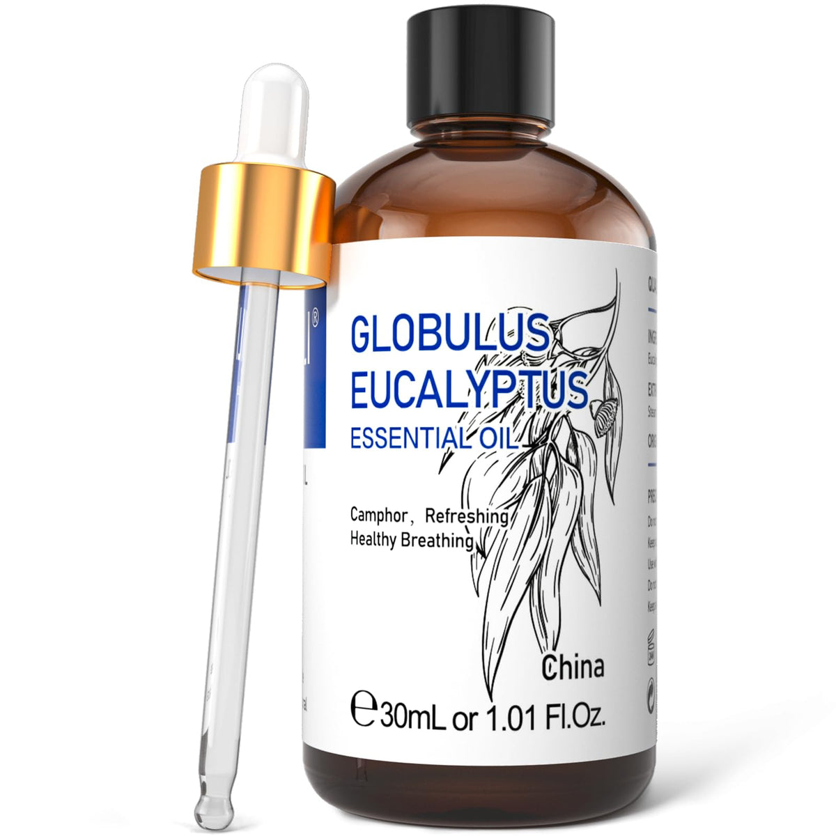 HIQILI Aceite de Eucalipto, botella de vidrio ámbar para aroma puro