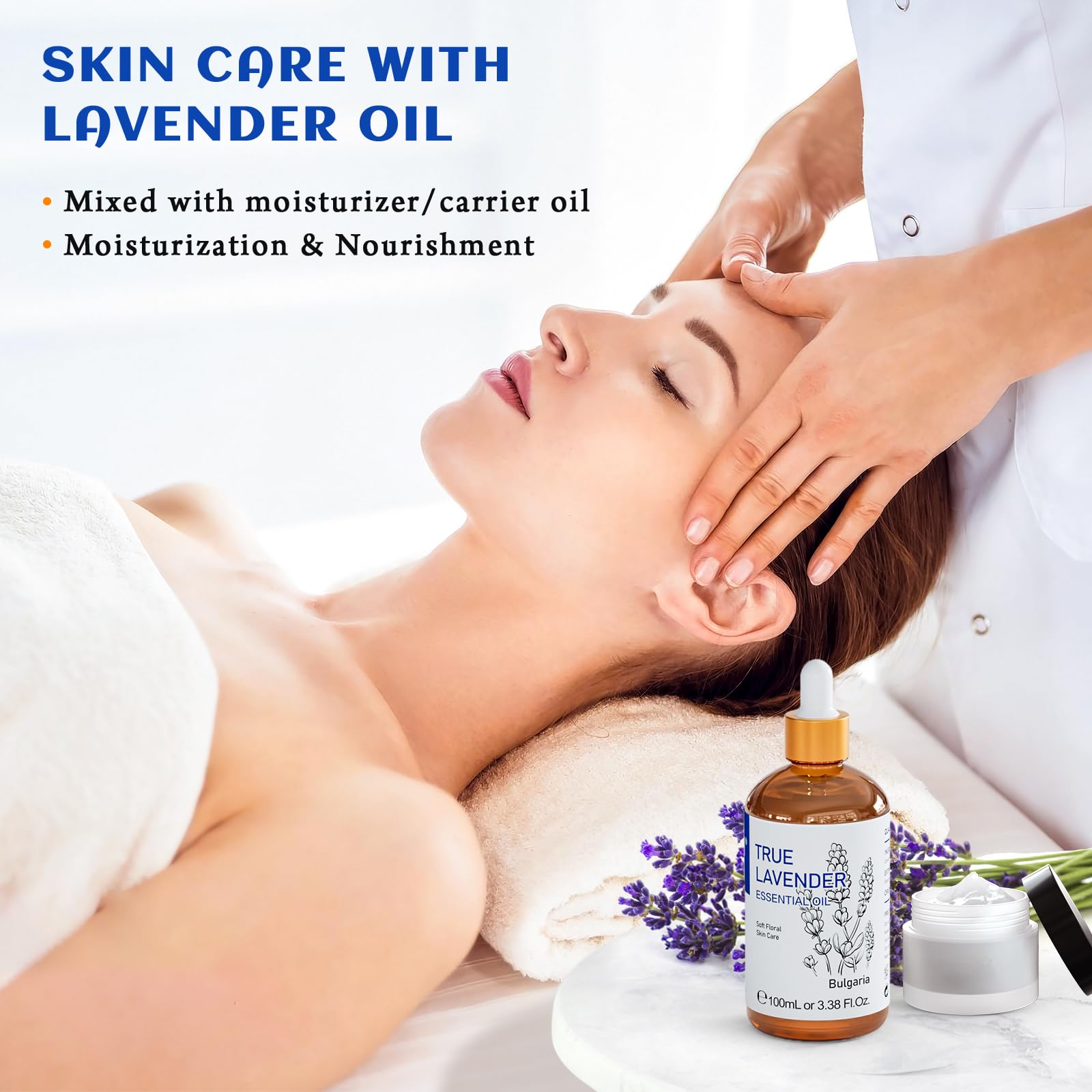 HIQILI Lavender Oil beside diffuser illustrating easy room aroma setup.