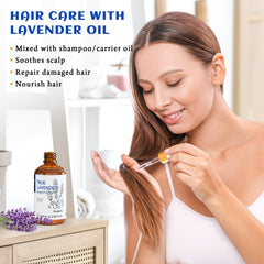 HIQILI Lavender Oil on a pillow suggesting soothing scent for relaxation.