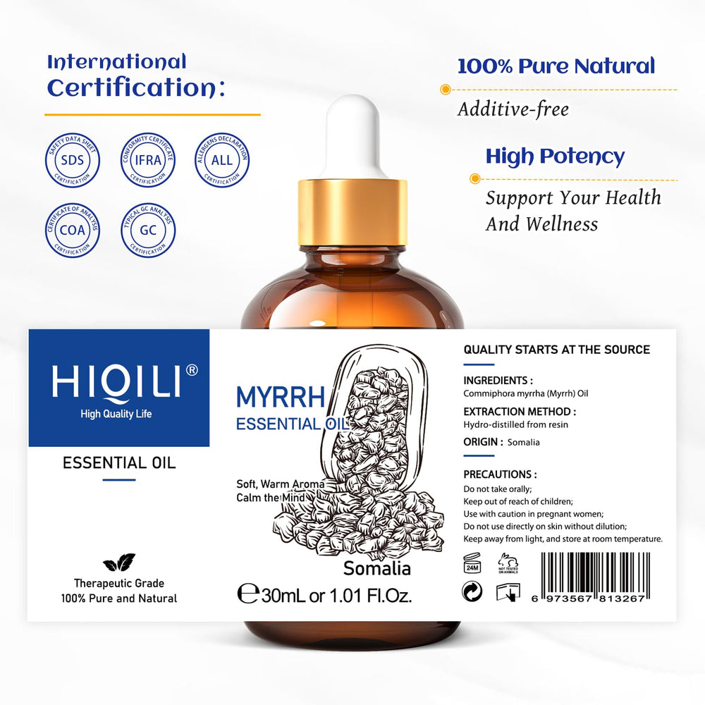 HIQILI Mirra Aceite Esencial: difusor para crear atmósfera calmante en la habitación.