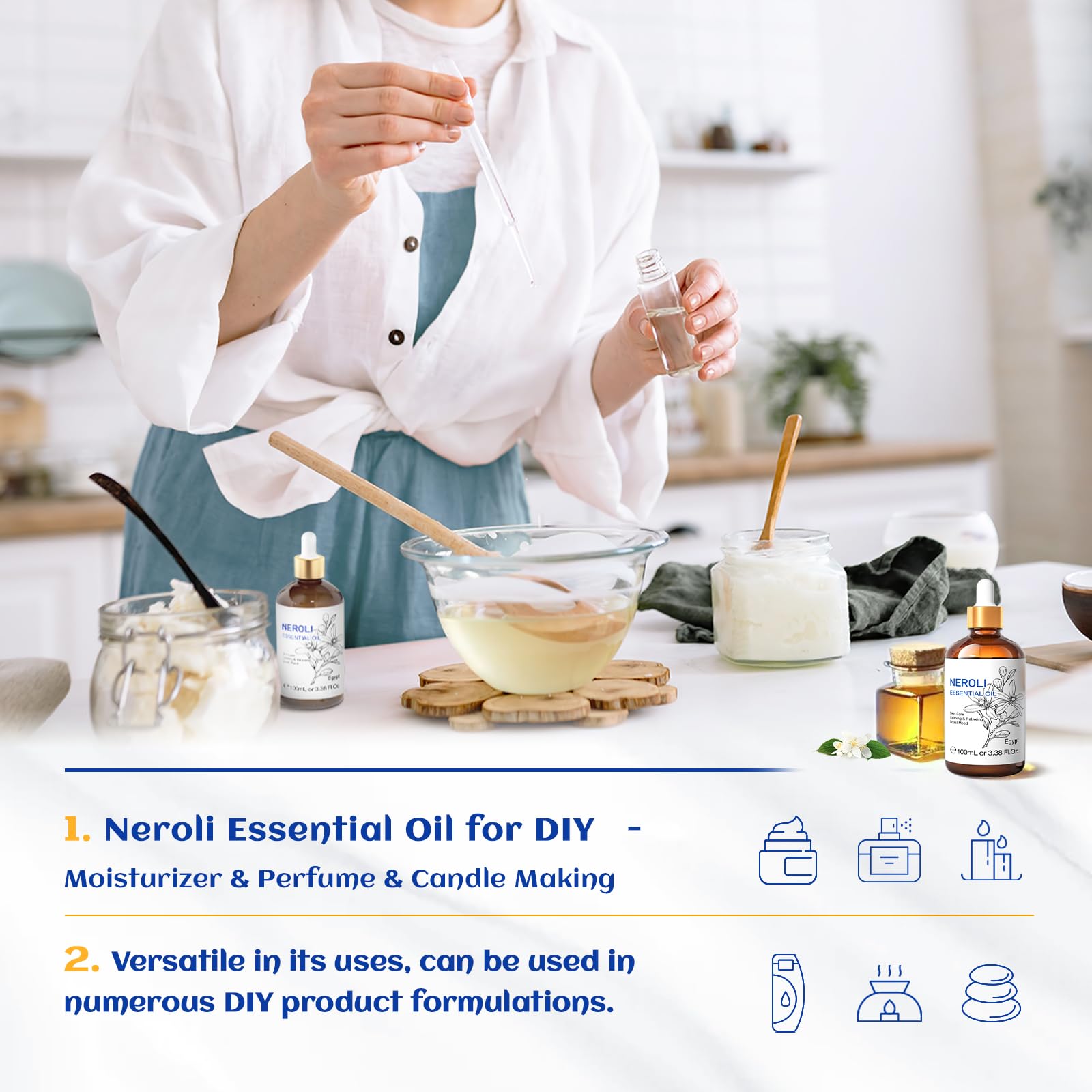 HIQILI Neroli para masaje, diluido en aceite portador para uso corporal.