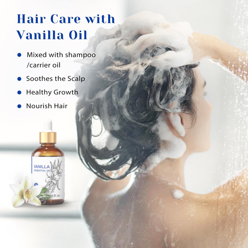 HIQILI Vanilla Aceite Esencial: mezcla para masaje, promueve relajacion y confort corporal.