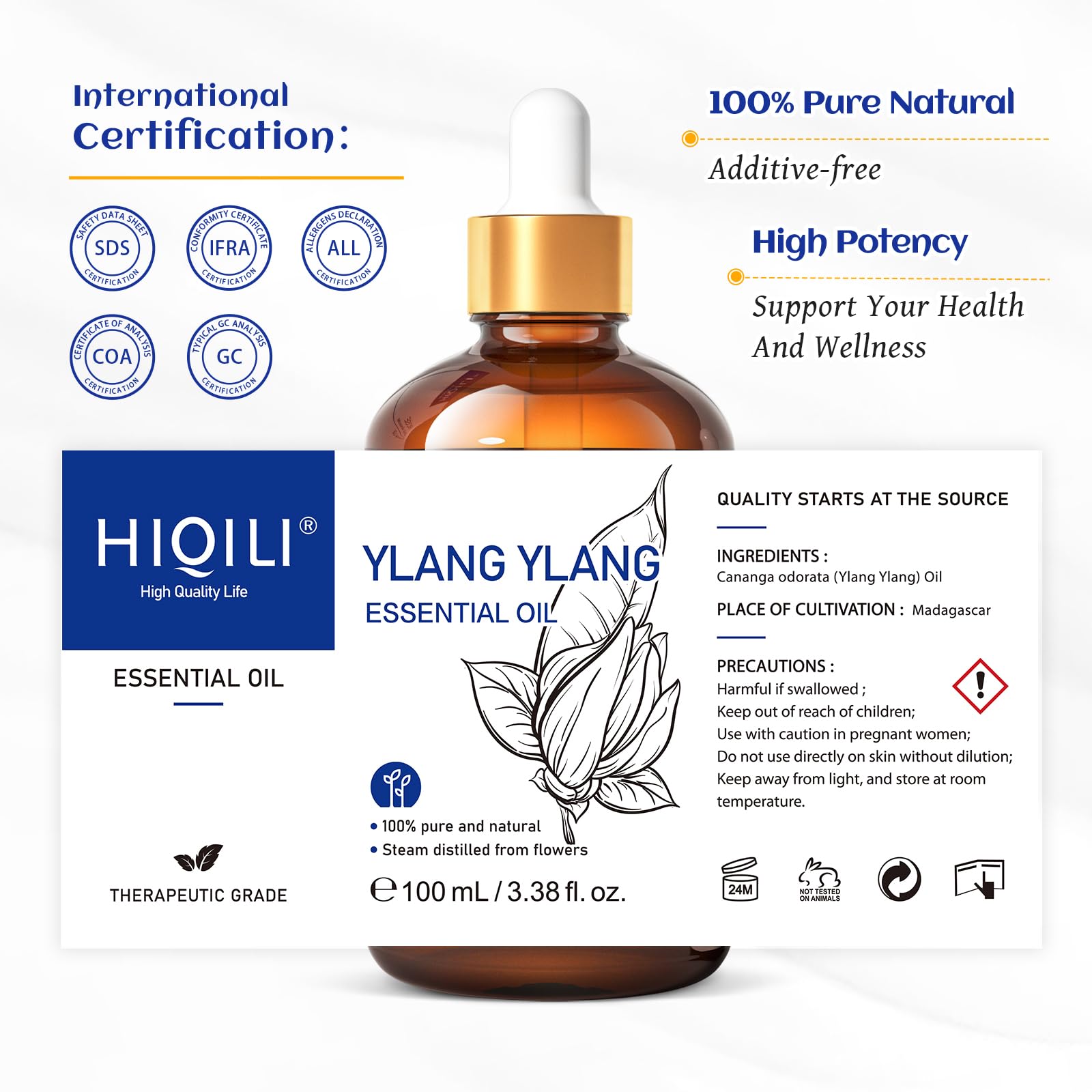 HIQILI Ylang-Ylang certificado por GC/MS y seguridad de composición